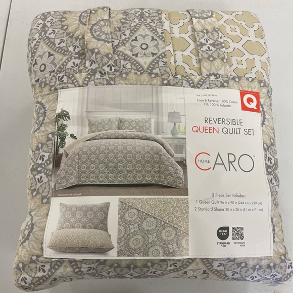 Reversible Queen Quilt Set - Gray and Cream